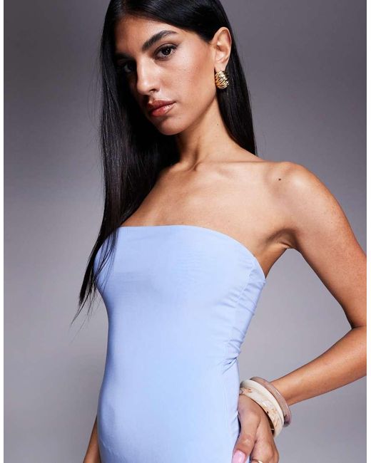 Fashionkilla Blue Exclusive Slinky Double Sculpted Bandeau Maxi Dress