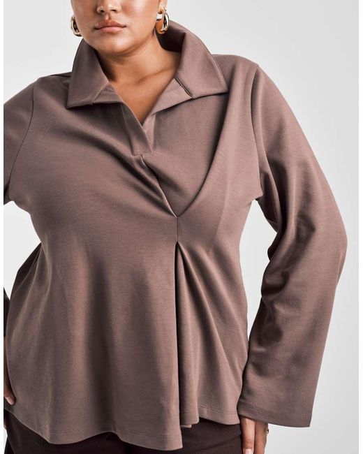 ASOS Brown Asos Design Curve Tuck Detail Heavyweight Rugby Top