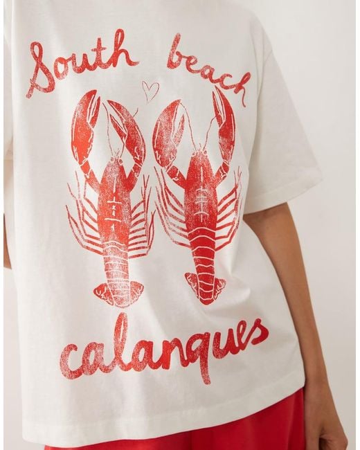 ASOS Red Oversized T-Shirt With South Beach Lobster Graphic