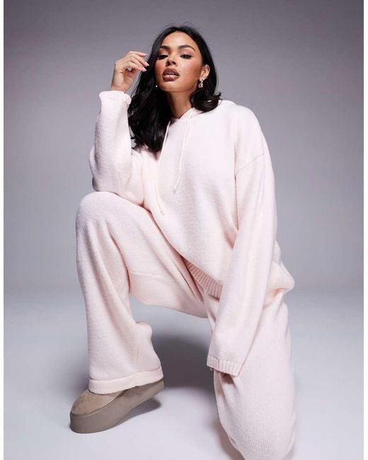 ASOS Pink Fluffy Knitted Hoodie Co-ord