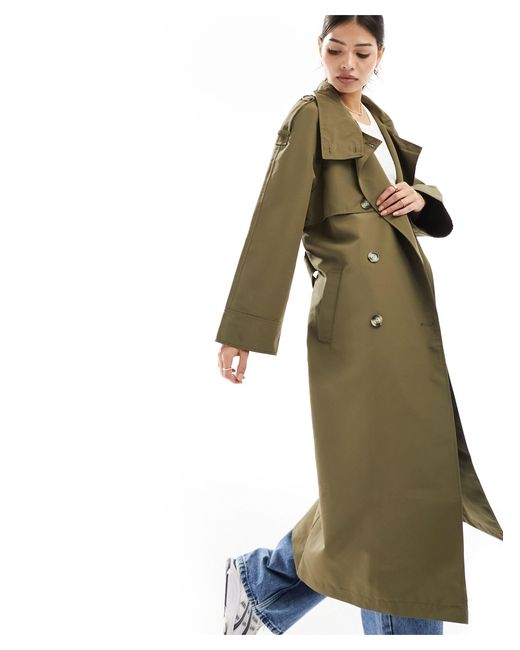 Vero Moda Green High Neck Belted Maxi Trench Coat