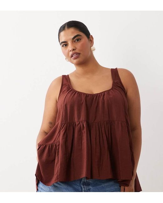 ASOS Brown Asos Design Curve Scoop Neck Peplum Cami Top