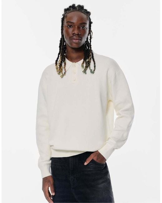 Pull&Bear Natural Long Sleeve Polo Shirt for men