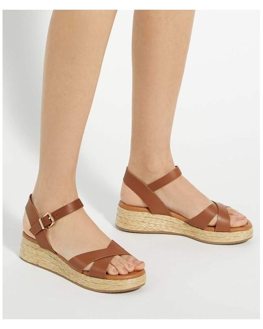 Dune Brown Littleton Leather Raffia Flatform Sandals