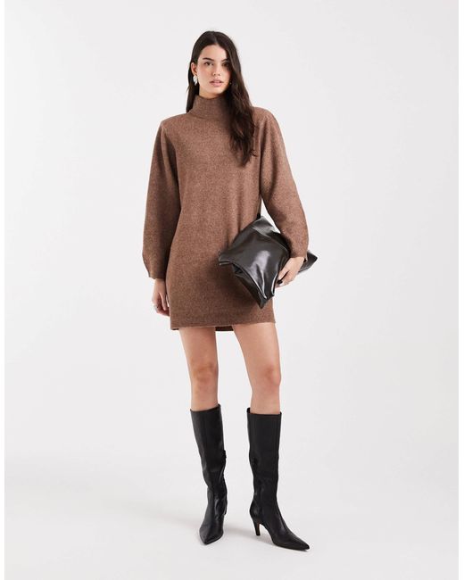 ASOS Brown Shoulder Pad Extreme Sleeve Mini Dress