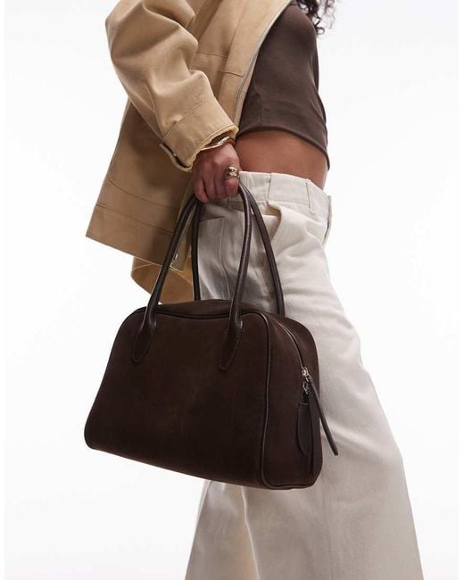 & Other Stories Brown Suede Two Handle Bowling Shoulder Bag