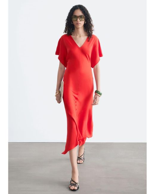 & Other Stories Red V-neck Flutter Sleeve Maxi Dress
