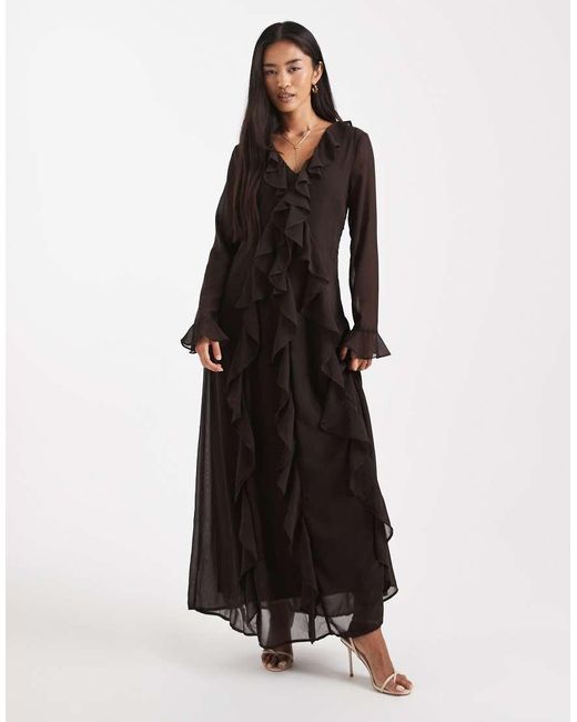 Vero Moda Black Ruffle Detail Chiffon Boho Maxi Dress