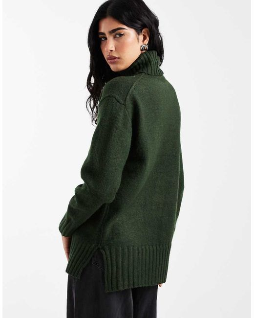 Threadbare Green Chunky Knit Roll Neck Jumper