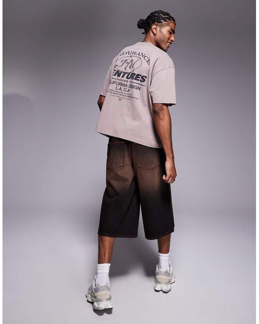 Camiseta Marrón Lavado De Corte Cuadrado Extragrande Con Estampado Gráfico De Texto De ASOS de hombre de color Purple