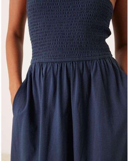 Nobody's Child Petite Blue Tie One-shoulder Shirred Midi Dress