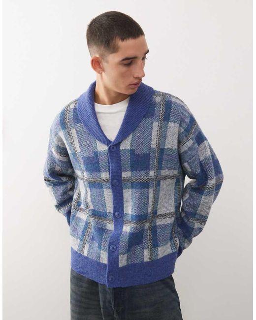 Reclaimed Vintage Blue Chunky Neck Knit Cardigan for men