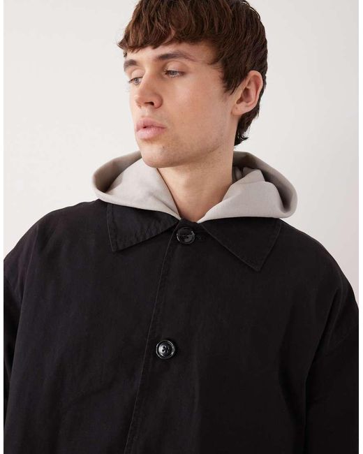 Weekday Black Longline Car Coat for men
