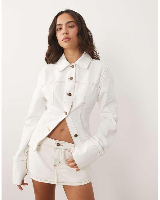 Lioness Natural Rhode Cotton Denim Ultra Mini Skirt Co-ord