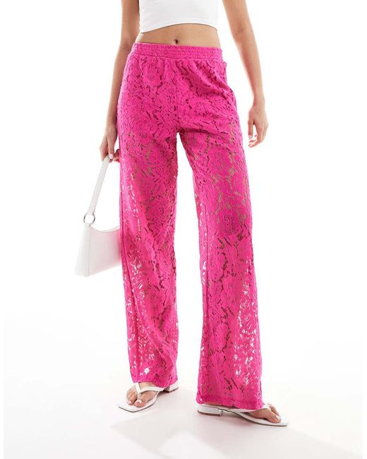 Jdy Pink Wide Leg Cut Lace Trousers