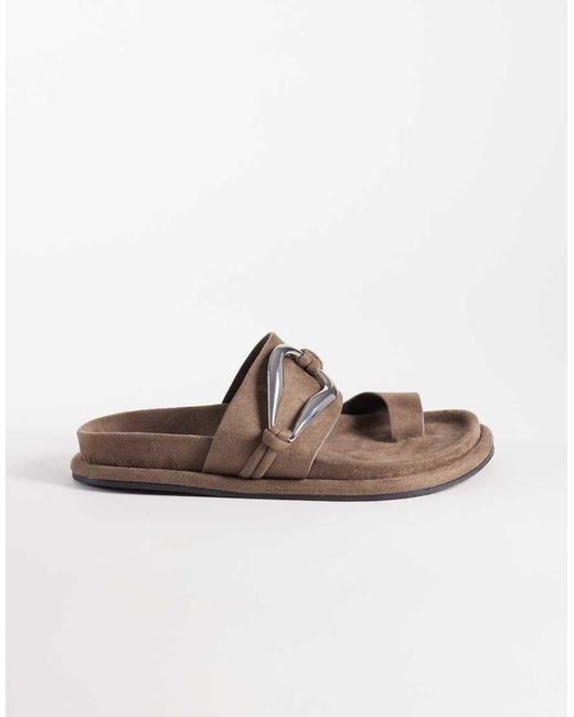 ASOS Brown Francisco Footbed Sandal With Metal Trim