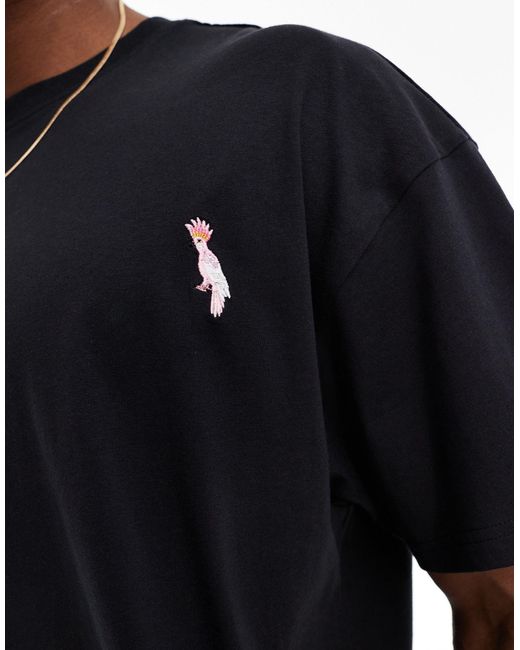 Threadbare Black Oversized Cockatoo Embroidery T-shirt for men