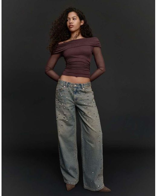 Bershka Black Low-rise Studded Boyfriend Jeans
