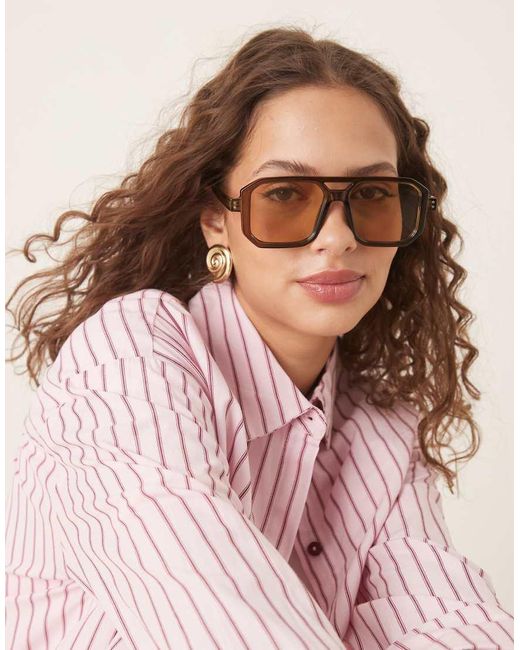 Gafas De Sol Marrones De Estilo Aviador Con Montura Rectangular De ASOS de color Black