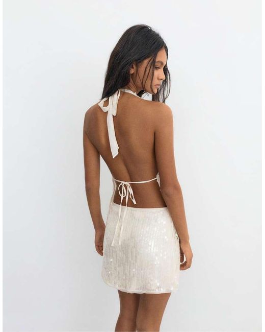 Pull&Bear Mini Rok Met Lovertjes in het Natural