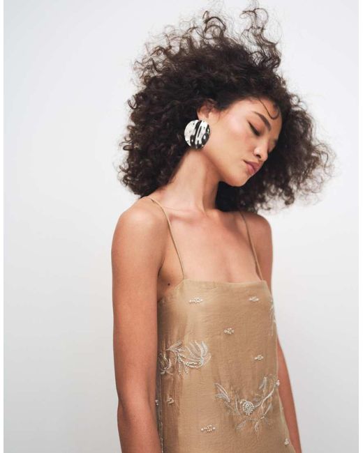 Mango White Square Neck Strappy Mini Dress With Embellishment