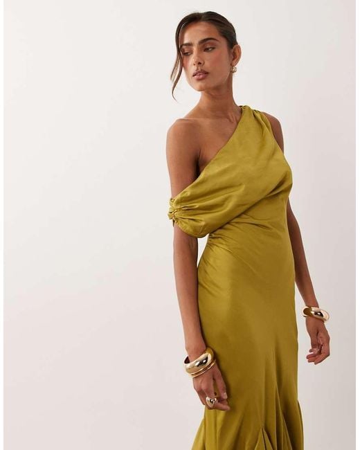 ASOS Green Fallen Shoulder Midaxi Dress With Asymmetric Godet Hem