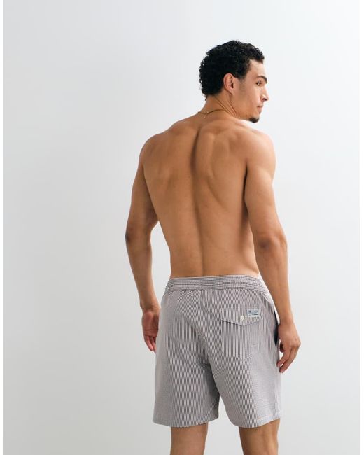 Polo Ralph Lauren Gray Traveller Striped Seersucker Swim Trunks for men