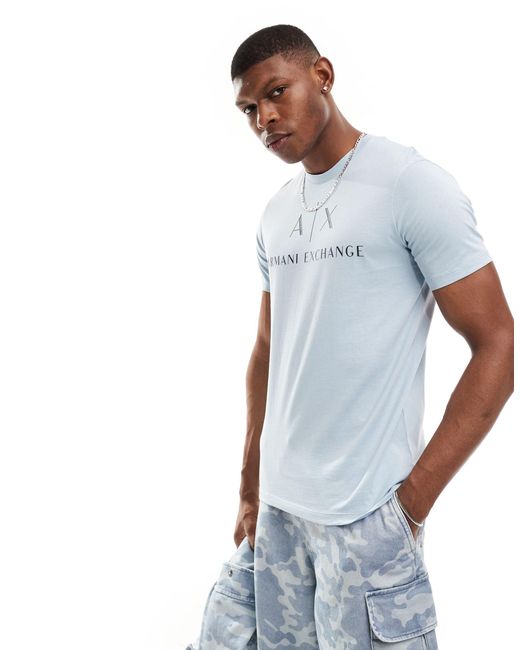 T-shirt slim fit azzurra con logo sul petto di Armani Exchange in White da Uomo