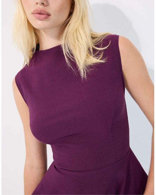 Stradivarius Purple High-neck Peplum Sleeveless Top