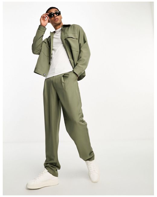 ADPT Green Loose Fit High Waisted Suit Trousers Co-ord for men