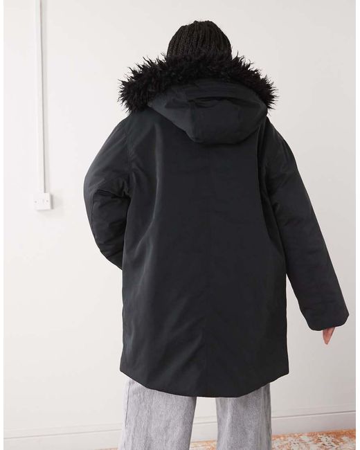 Weekday Black Oversized Parka Coat With Detachable Faux Fur Detail