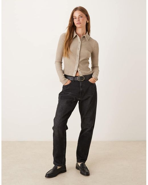 ASOS Natural Supersoft Shrunken Brushed Ribbed Collar Cardigan