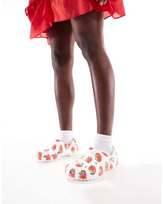 CROCSTM White Classic Fresh Fruits Strawberry Print Clog