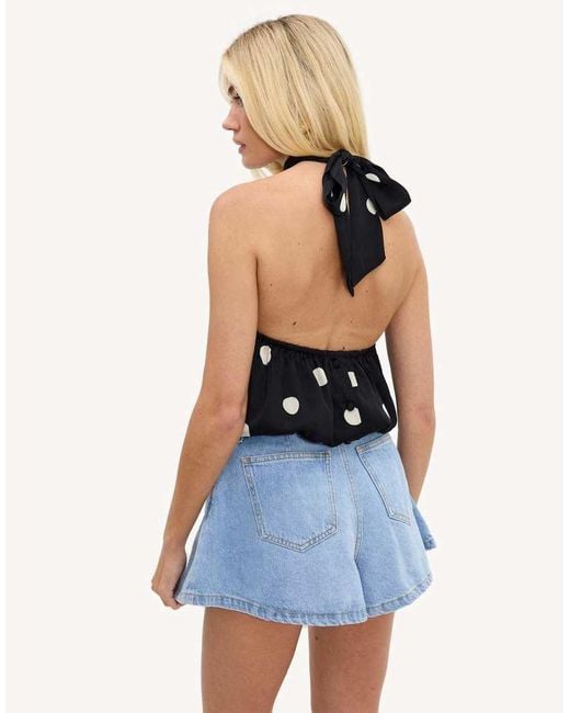 Loavies Blue Go Your Own Way Halter Top With Off- Polka Dots