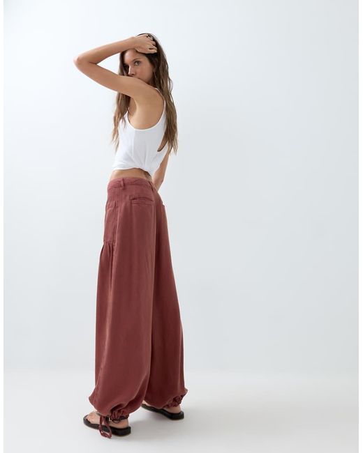 ASOS Red Balloon Trouser With Front Pockets And Adjustable Tie Hem