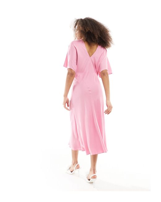 & Other Stories Pink Midi Dress With Seamed Panel Detail