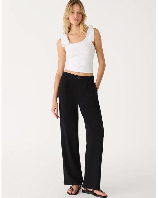 Stradivarius Broek Van Linnenmix Met Rechte Pijpen in het White