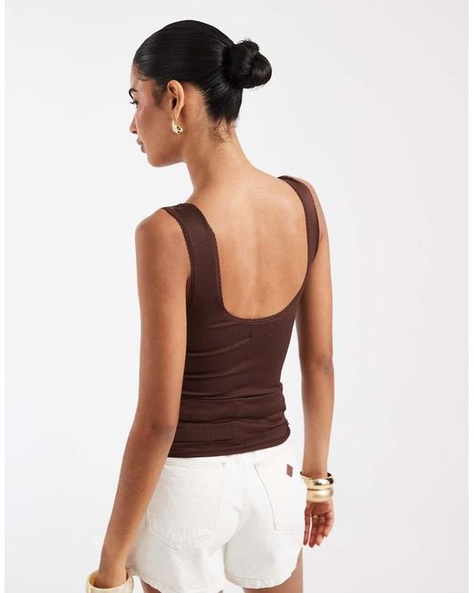 ASOS White Seamless V Neck Tank Top With Lace Detail