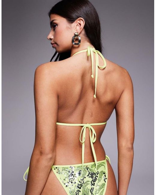 South Beach Green Sequin Triangle Bikini Top