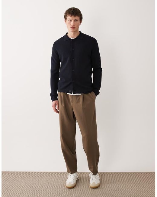 Mango Blue Knitted Long Sleeve Shirt for men