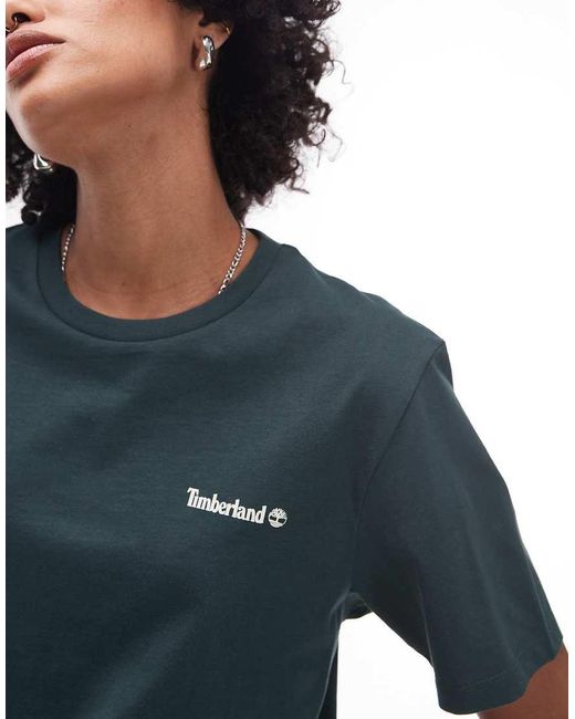 Timberland T-Shirt Met Klein Geschreven Logo Op De Borst in het Blue