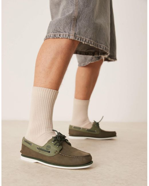 Timberland – bootsschuhe aus dunkelem nubukleder mit 2 ösen in Natural für Herren