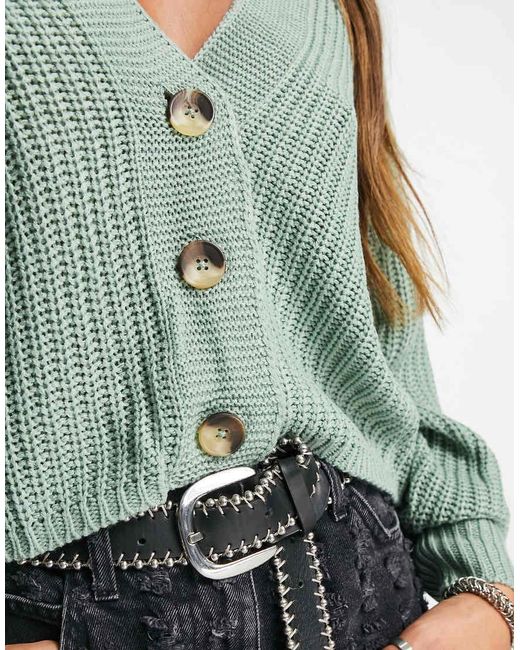 ONLY Green Ribbed Knitted Cardigan