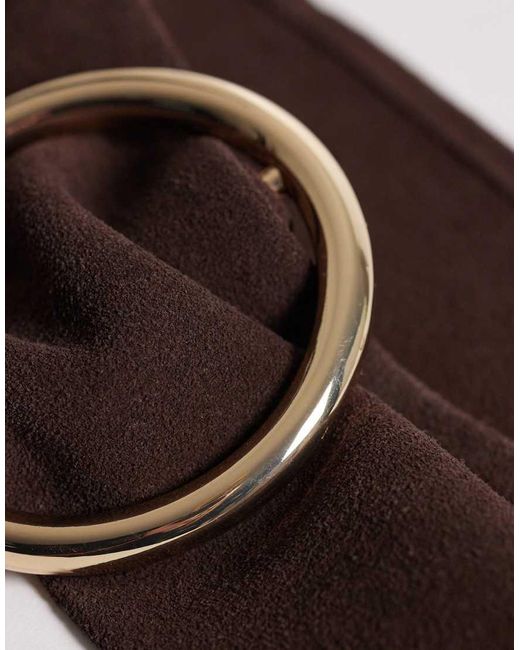 Mango Brown Wide Suede Belt With Gold-tone Hoop Detail
