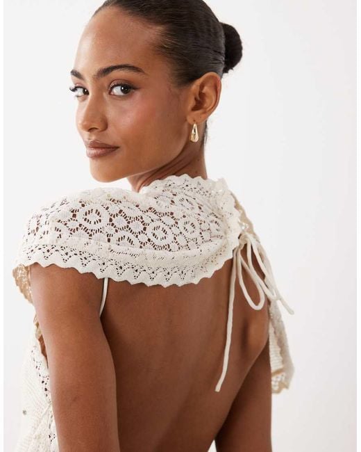 ASOS Natural Panelled Crochet Maxi Dress With Scattered Pearl & Diamante Embellishment