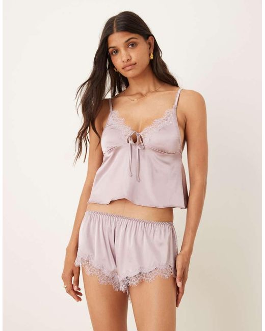 KAT THE LABEL Purple Sorrento Satin Lace Short