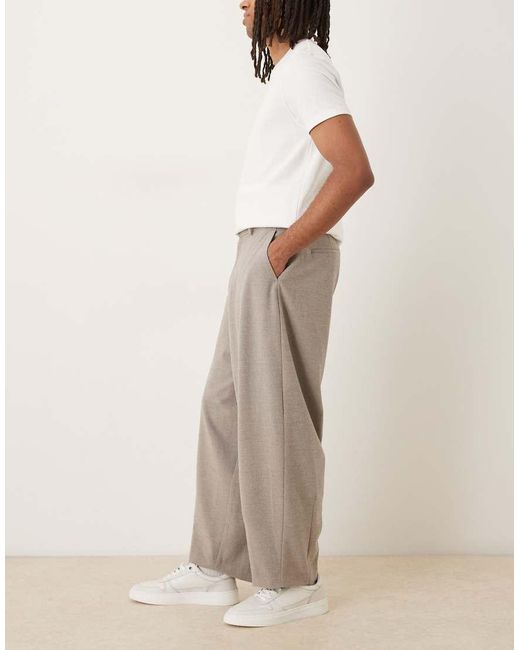 ASOS Natural Smart Wide Barrel Leg Trousers for men