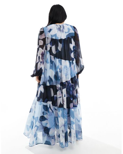 Asos design curve - vestito lungo stile grembiule a fiori misti di ASOS in Blue