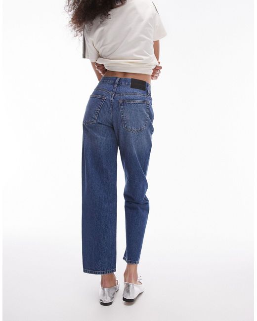 TOPSHOP Blue Cropped Mid Rise Runway Jean