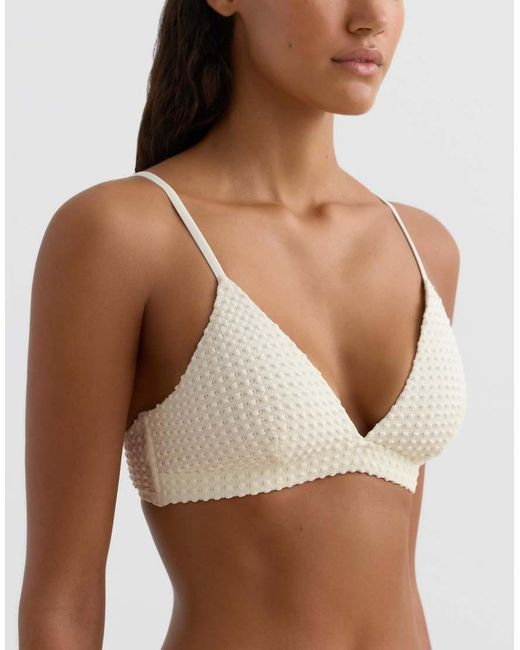 Oysho Brown Bubble-Texture Crochet Triangle Bikini Top